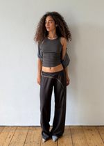 zip through trousers in brown