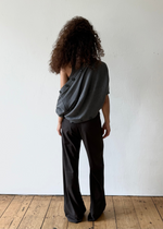 zip through trousers in brown