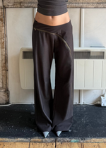 zip through trousers in brown
