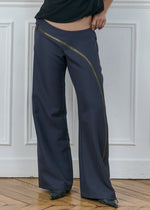 zip through trousers in grey