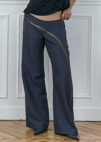 zip through trousers in grey