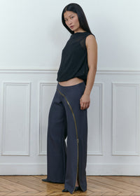 zip through trousers in grey